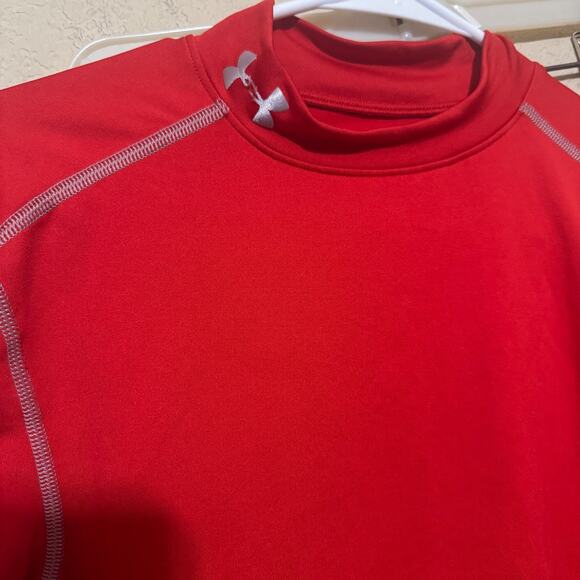 Under Armour ColdGear Compression Mock Long Sleeve Shirt Red Mens Size Medium - Picture 2 of 6